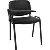 SEDIAOFFICE - Sedie Ufficio Senza Ruote con Bracciolo e Tavoletta, Sedia Scrivania per Studio, Sala Riunioni e Conferenze, Comoda Sedia Ufficio in Ecopelle (1 Bracciolo con Tavoletta, Nero Pelle)