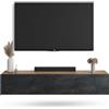 Planetmöbel Mobile TV West, porta TV lungo 160 cm, mobiletto TV sospeso o da appoggio, mobile TV per soggiorno, mobile porta TV 37,8 x 160 x 30 cm, rovere dorato nero carbone