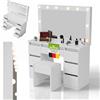 Juskys Toeletta Lilia con specchio LED & sgabello Melly, 3 livelli di luce, 7 cassetti, molto spazio, design moderno, compatta e facile da pulire per il trucco - Bianco