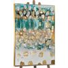 YS Quadro Astratto Verde Acqua Oro su Tela | Pittura con Cerchi e Punti | Arte Decorativa Smeraldo Ocra | 40x60 cm Incorniciato | Soggiorno, Sala da Pranzo, Decor