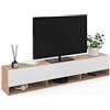 IDMarket - Mueble TV suspendido ELIO 2 puertas con estantes de madera y blanco 180 cm