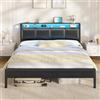 KIMENICH Letto 160x200 Letto con Illuminazione a LED Letto Imbottito 160x200 Base di Ricarica Telaio Letto con Rete a Doghe, Camera da Letto, Nero