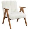 Soberine Poltrona Moderna da Salotto Sedia Stile Shabby Chic in Legno e Tessuto Boulclé per Soggiorno Poltrocina Relax con Gambe Classiche a V per Camera da Letto Studio Casa Bianco