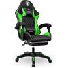 IBK Sedia da Gaming Ergonomica Professionale, similpelle, cuscino supporto lombare, regolabile in altezza, schienale reclinabile, pistone a gas classe 3, Poltrona Ufficio PC (Green)
