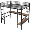 Azkoeesy Letto a soppalco in metallo, 90 x 200 cm, letto alto con scrivania 200 cm, scaffale per libri, per adolescenti e adulti, colore nero (90 x 200 cm)