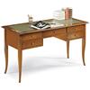 Giò Luxury Scrivania Con Piano In Ecopelle, Stile Classico, In Legno Massello E Mdf Con Rifinitura In Noce Lucido - Mis. 130 X 65 X 81