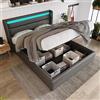 Rtopsu Letto Imbottito Letto Matrimoniale 140x200 cm con LED Testata, Letti con Contenitore, Struttura del Letti con Metallo Idraulico e Rete a Doghe in Legno, PU, Grigio, Senza Materasso
