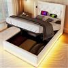 MURUL Letto imbottito, letto singolo, 3 lati con funzione LED, bianco, materiale PU, cuscino imbottito con funzione di ricarica USB di tipo C (bianco, 90 x 200 cm)
