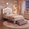 BLSYHDH Letto per bambini, Letto imbottito 90x200 cm per Bambini LEtto imbottito per bAmbini Corona da principessa con LED LeTto singolo con testiera e rete a doghe LettO per ragazze con cassetto