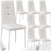 tectake® Set 8 Sedie Sala da Pranzo Imbottite, Sedie Cucina in Similpelle, Gambe in Acciaio, Sedie Soggiorno dal Design Elegante con Strass, Sedie da Pranzo Moderne Antiscivolo - Bianco
