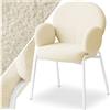 tectake® 1 Poltrona Salotto Stile Scandinavo con Braccioli, Tessuto Bouclé, Gambe in Acciaio, Poltrona Relax con Morbida Imbottitura, Comoda Poltroncina Imbottita da Lettura - Crema
