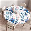 Treer Trer Stampa di Fiori 3D Tovaglia Rotonda Antimacchia, Mollettone Tavolo Rotondo con Bordo Eelastico, Lavabile Copritavolo, Antiscivolo Tovaglia Tonda per Picnic Cucina Casa (120cm,Fiori Blu)