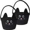 Hiseng Sacchetto per Caramelle di Halloween, Borsa Halloween per Dolcetto o Scherzetto, Cestino per Caramelle, Cestini Regalo in Corda di Cotone Intrecciato Multiuso (Gatto Nero, 2 Pezzi)