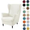 Hixingo 2 Pezzi Copripoltrona con Orecchie Elastico, Colore Solido Copripoltrone Lavabile Jacquard Copri Poltrona Soggiorno, Copertura Poltrona Universale (One Size,Bianco Check)