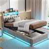 ZSSWSS Letto imbottito singolo, 90 x 200 cm, con testiera multifunzione e 2 cassetti, struttura letto con rete a doghe, letto per ragazzi con LED, grigio