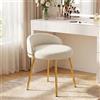 Hellove Sgabello per Toeletta Trucco, Sgabello Basso con Gambe in Metallo Dorato, Moderno Makeup-Hocker in Pelle, Stool Poggiapiedi con Schienale Curvato per Camera da Letto, Soggiorno, Bianco