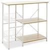 Meyvaser.com Ecommerce Company Meyvaser - Scaffale da cucina per microonde, con 2 cesti in rete metallica bianca, 3 ripiani e ganci 80 x 34 x 75 cm, colore legno e bianco