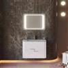 Kiamami Valentina - Mobile Bagno Sospeso 80Cm Bianco, Lavabo Grigio, Specchio Led | Hollywood