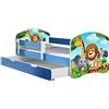ACMA Letto per Bambino Cameretta per Bambino con Materasso Cassetto Rete a doghe II BLU (02 Animaletti, 180x80 + Cassetto)