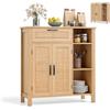 RELAX4LIFE Credenza in Mobile Stile Bohémien con Cassetto, Ripiano Regolabile, Maniglia, 2 Ante in Vimini Intrecciato, Pannello con Venatura del Legno, per Pranzo, Soggiorno, Studio,75 x 30 x 80 cm