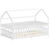 ML DESIGN modern living ML-Design Letto a Casetta per Bambini 120x200 cm Bianco, Una Piazza e Mezza con Materasso e Protezione Anticaduta, Tetto e Rete a Doghe, Letto Montessori in Legno Massello di Pino, per Cameretta