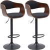 CLP Set di 2 sgabelli da Bar con Schienale Kingston, sgabelli da Bar Rivestiti in Similpelle o Tessuto, sgabelli da Bar Regolabili in Altezza, Colore:Noce/Nero, Materiale:Stoffa