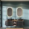 Planetmöbel LUX - Set di mobili da bagno con mobiletto da 170 cm, 2 lavandini neri da 60 cm, 2 specchi da 50 cm (senza LED), colore: oro quercia/antracite