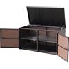 HOMASIS Baule da Esterno in PE Rattan, Cassapanca Contenitore a 2 Livelli, Panca Contenitore da Esterno Multiuso, 115 x 60 x 65 cm (Marrone)