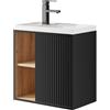 UEV Mobile Bagno con Lavabo in Resina, Mobiletto Bagno Sospeso con Unico Design e Praticità, Motivo a Righe Verticali, 50,5 x 30 x 50 cm, Nero
