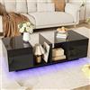 boorbin Tavolino moderno con illuminazione a LED, lucido, con piastra di sollevamento, tavolo lucido (nero, 120 x 50 x 38,5 cm)