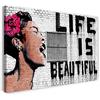 Printed Paintings Stampa su Tela (120x80cm): Banksy - La Vita è Bella Donna con Rosa nei Capelli