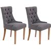 CLP Set 2 Poltrone Pranzo Aberdeen Stile Chesterfield I Coppia Sedie Soggiorno In Tessuto Imbottite Telaio In Legno Di Caucciù, Colore:grigio scuro, Colore del telaio:antico chiaro