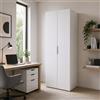 Yellowshop - Armadio libreria mobile colonna 2 ante con 5 ripiani cameretta ufficio studio L69xP35xH200 cm Bambey Bianco, Cemento, Rovere Artisan Made in Italy (Bianco Lucido)