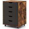 RELAX4LIFE Cassettiera Ufficio con Ruote, Piano 40x49 cm con Portata 45kg, Guide Metalliche, Silenziosa e Stabile, Mobile Porta Stampante per Ufficio, Casa (Nero+Marrone, 5 Cassetti - 66 cm)