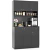 KOMFOTTEU Credenza Alta da Cucina con Stazione di Ricarica, Mobile Dispensa con Cassetto e Porte, Armadietto a Buffet con Ripiani Regolabili, 100x40x181cm, per Sala da Pranzo (In 2 Pacchi) (Nero)