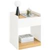 SoBuy Comodino con gestione cavi e cassetto 45x40x55 cm | Tavolino da notte moderno con ripiano aperto per camera e soggiorno, bianco FBT128-WN