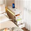 ChromaCasa Comodino Sottile con 3 Altamente Lucido Cassetti e Illuminazione LED RGB, Presa e 1 AC 2 USB, Luce Bluetooth, Camera da Letto Soggiorno, Bianco Larghezza 25 cm (bianco)