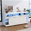 TIZZ 140 x 40 x 70 cm, tavolino da salotto, lucido, con luce LED, ampia credenza, armadio laterale in vetro temperato con 3 scomparti, bianco