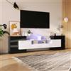 Lexiou Elegante mobile TV a pannello basso, bianco lucido e nero, 200 cm, con illuminazione a LED, design moderno, elegante superficie in vetro (bianco e nero)