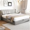 Azkoeesy Letto contenitore idraulico 140x200 cm, Letto imbottito con Luce a LED e USB, testiera regolabile, rivestimento in pelle PU, grigio