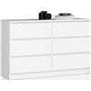 AKORD | Cassettiera K-120 con 6 (2 x 3) Cassetti | Moderna Mobiletto per Soggiorno Sala da Pranzo Camera da Letto Corridoio Bagno | Armadio Cameretta | 120x77x40 cm | Peso 43kg | Bianco