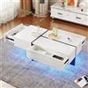 Merax Moderno tavolino da salotto a LED, con 3 cassetti, tavolino da caffè lucido, struttura in marmo bianco, mobili da soggiorno, 100 x 50 x 34,5 cm