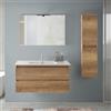 Inbagno Mobile Bagno Sospeso 100 cm Rovere Naturale- Composizione Con Lavabo In Ceramica, 2 Cassettoni Soft-Close E Pensile Colonna 125 cm - Linea Nadia