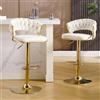 KHISCHMO Sgabelli da Bar Moderni in Velluto Set di 2 Altezza Regolabile, Girevoli a 360°, Sgabelli da Bancone con Schienale Intrecciato e Poggiapiedi Dorato per Cucina, Bianco