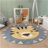 Paco Home Tappeto Rotondo Bambini Cameretta Bambina Testa Di Leone Testa Di Orso Lavabile In Lavatrice Moderno, Dimensione:Ø 160 cm tondo, Colore:Multicolore