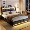 KEFSR Letto matrimoniale 140 x 200 cm con LED RGB, contenitore sollevatore a gas e porte USB, struttura a doghe in legno rinforzato, testiera imbottita in poliuretano nero, non necessita di molle