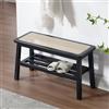 chairus Panchina da Interno Panca Scarpiera a 2 Livelli in Rattan, Nero
