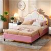 FUCMKON Letto per Bambini 90x200 con Rete a Doghe, Letto per Ragazze con LED, Letto Principessa con Testata, Letto per Bambini dai 8 ai 14 Anni, in Velour, Senza Materasso (Rosa A, 9x200 cm)