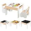 RELAX4LIFE 3 in 1 Set Tavolo e 2 Sedie per Bambini in Legno, Tavolino Attività con Lavagna (Bianco/Nero), Piano a Doppia Faccia per Giocare, Disegnare e Conservare per Cameretta (Bianco)