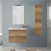 Inbagno Mobile Bagno Sospeso 70 cm Rovere Naturale - Composizione Con Lavabo In Ceramica, 2 Cassettoni Soft-Close E Pensile Colonna 125 cm - Linea Nadia